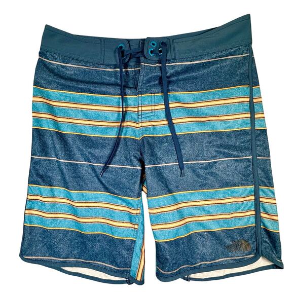 The North Face Whitecap Boardshorts Blue Stripe Mens 32 Beach Vacation Pool Surf - Picture 1 of 7